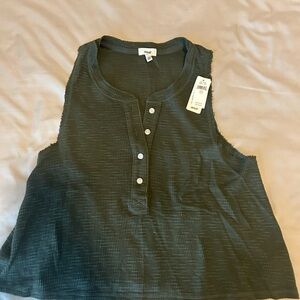 Aerie Dark Green Tank Top with Button Detail